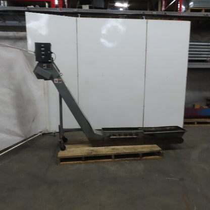 Hennig KMM-0366-00 Incline Chip Conveyor 8" Belt 8FPM 52" to 66" Disch. 220V 3Ph