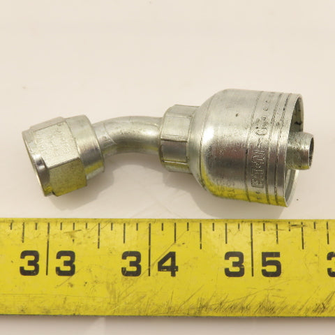 Eaton 3/8" Hose (-6) Crimp Female JIC Flare 3/8"-19 Elbow 45°