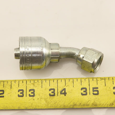 Eaton 3/8" Hose (-6) Crimp Female JIC Flare 3/8"-19 Elbow 45°