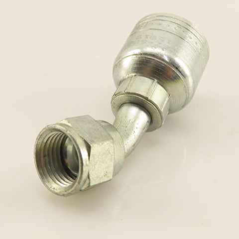 Eaton 3/8" Hose (-6) Crimp Female JIC Flare 3/8"-19 Elbow 45°