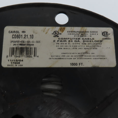 Carol C0601.21.10 24AWG 300V 2 Pair 4 Conductor Shielded Computer Cable 750'