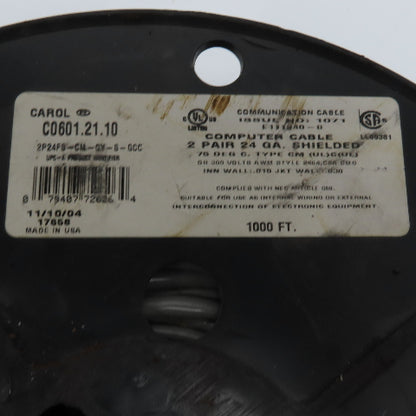 Carol C0601.21.10 24AWG 300V 2 Pair 4 Conductor Shielded Computer Cable 750'