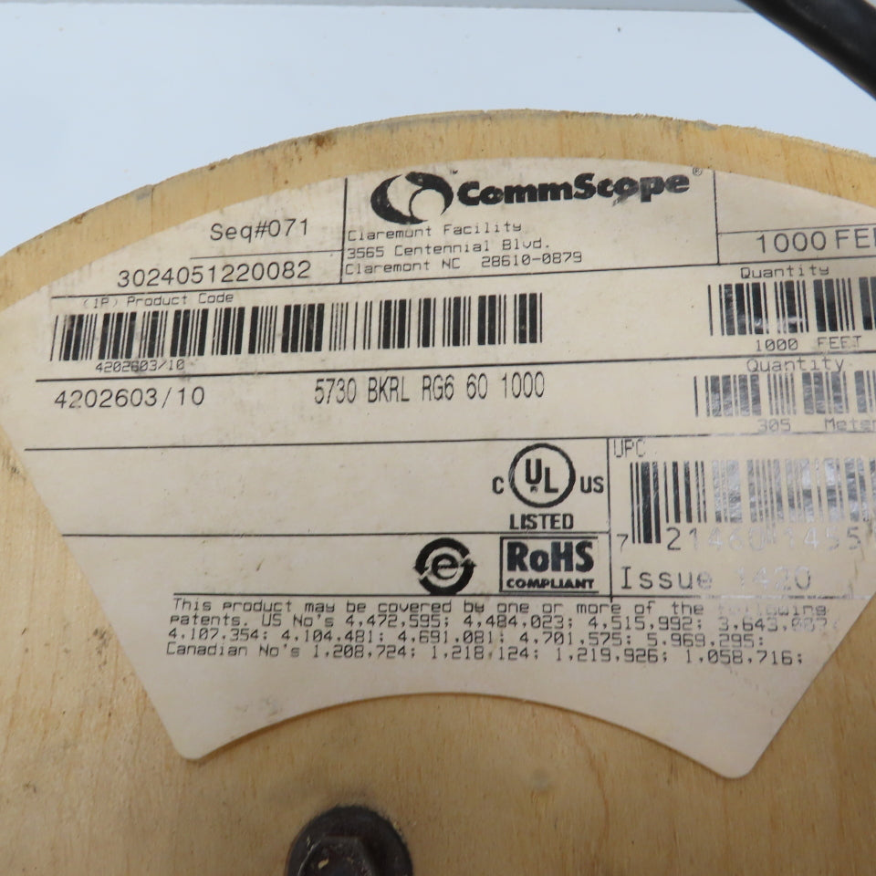 Commscope 5730 BKRL RG6 60 18AWG Braid Non-Plenum Satellite Coaxial Cable 354'