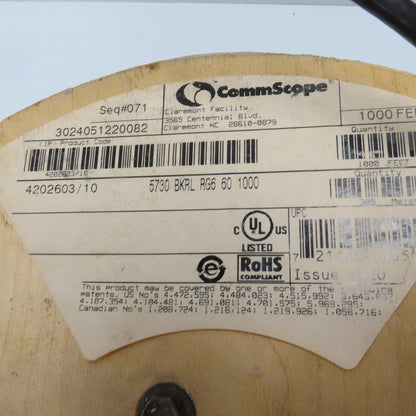Commscope 5730 BKRL RG6 60 18AWG Braid Non-Plenum Satellite Coaxial Cable 354'
