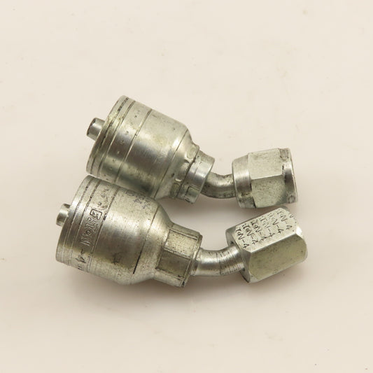 Eaton 1/4" (-4) Hose Crimp x 1/4"-19 x Female JIC Flare Elbow 45° Lot Of 2