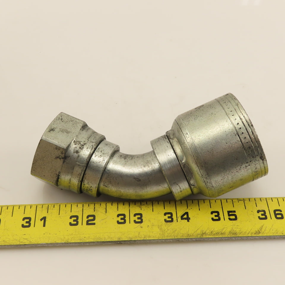 Eaton 1" (-16) Hose Crimp x 1"-14 Female JIC Flare Swivel Elbow 45°