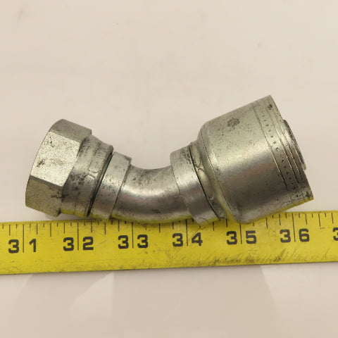 Eaton 1" (-16) Hose Crimp x 1"-14 Female JIC Flare Swivel Elbow 45°