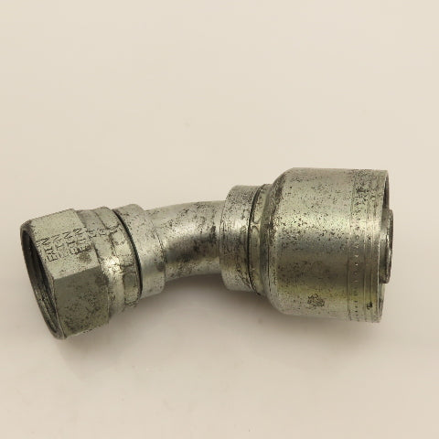 Eaton 1" (-16) Hose Crimp x 1"-14 Female JIC Flare Swivel Elbow 45°