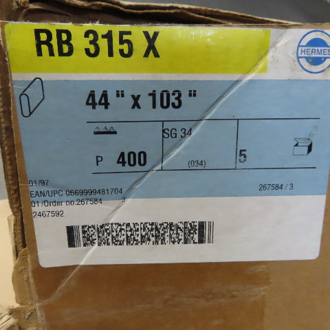 Herms RB 315 YX Silicon Carbide Cloth 400 Grit Sanding Belt 44"x103" Lot of 13