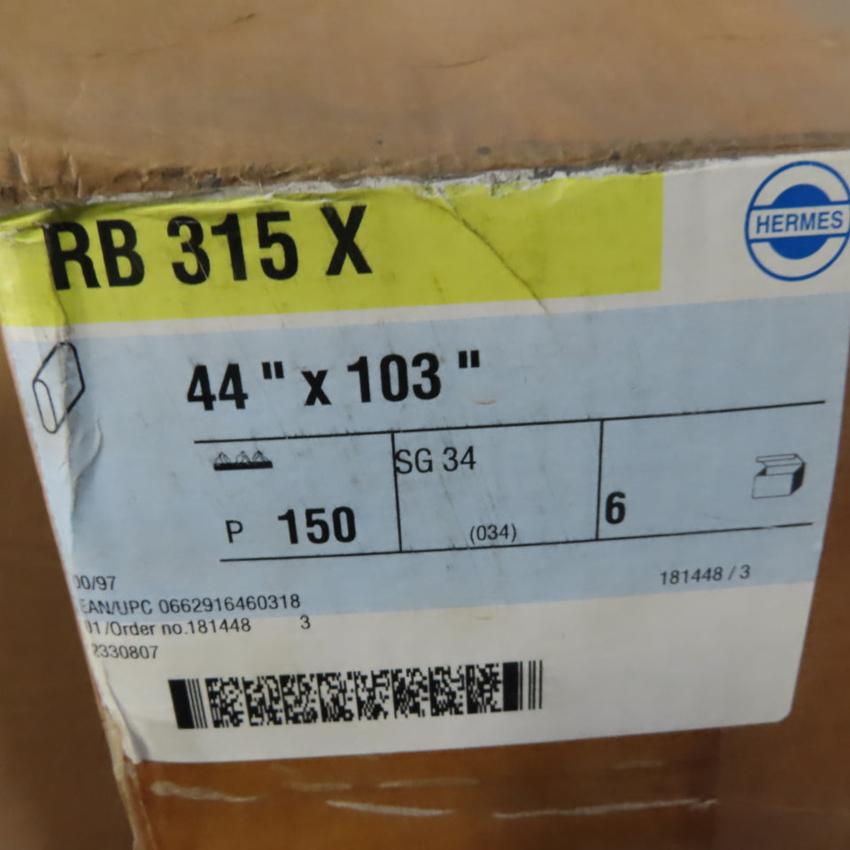 Herms RB 315 YX Silicon Carbide Cloth 150 Grit Sanding Belt 44"x103" Lot of 6