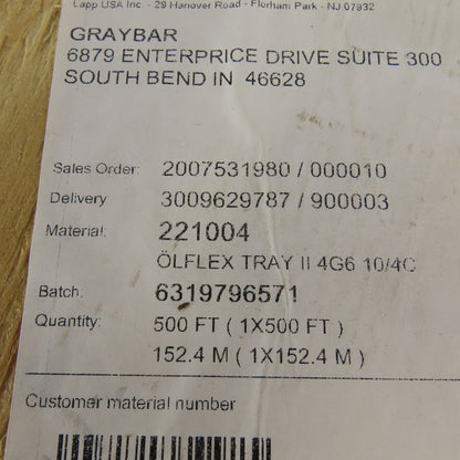 Lapp 221004 10AWG 4 Conductor 600V Olflex Unshielded Flexible Tray Cable 500'