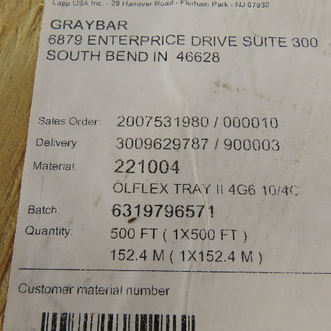 Lapp 221004 10AWG 4 Conductor 600V Olflex Unshielded Flexible Tray Cable 500'