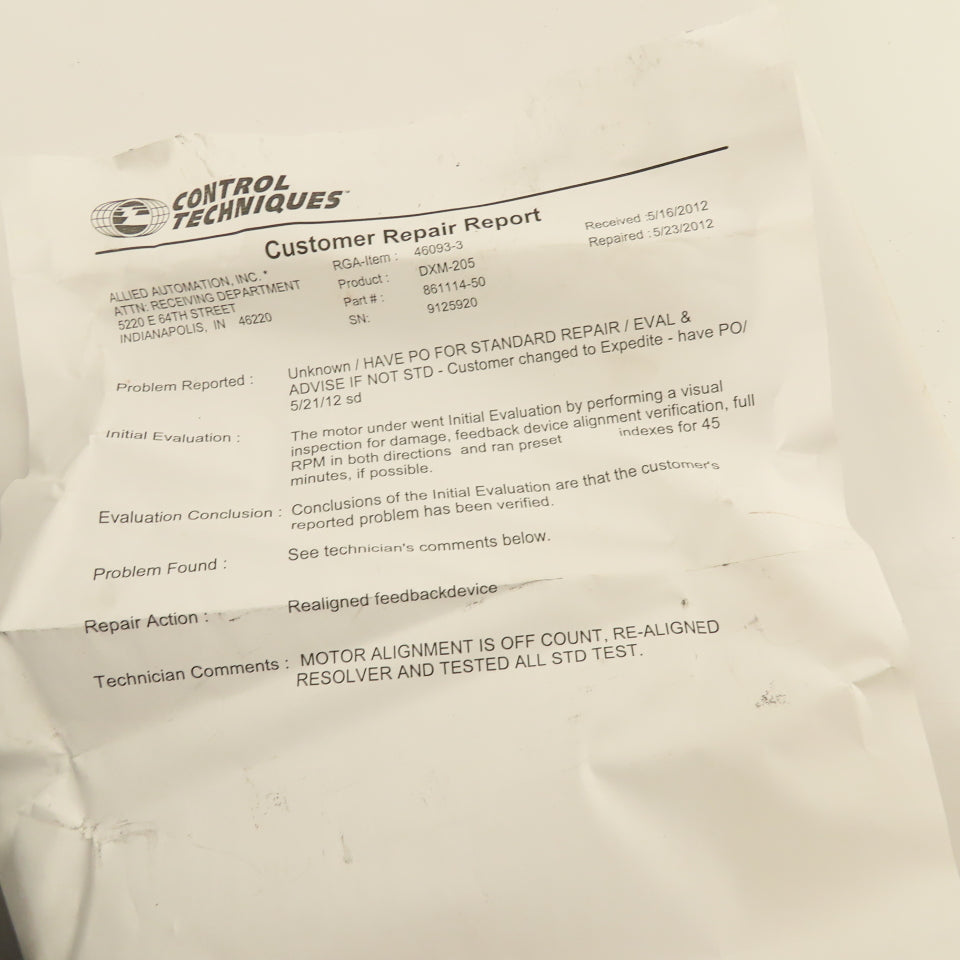 Control Techniques DXM-205 3000 RPM Servo Motor