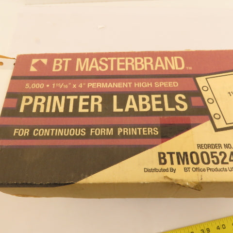 BT Masterbrand BTM00524 Continuous Form Printer Labels 1-5/16"x4" 4500 Labels