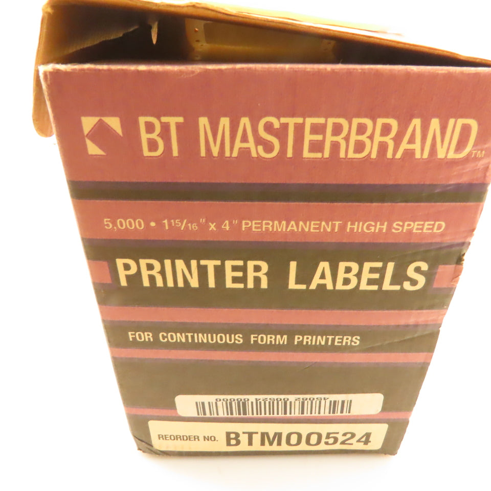 BT Masterbrand BTM00524 Continuous Form Printer Labels 1-5/16"x4" 4500 Labels