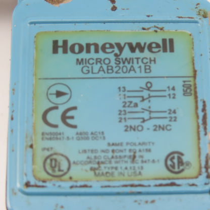 Honeywell GLAB20A1B 2NO/2NC Micro Limit Switch 600V Rocker Arm