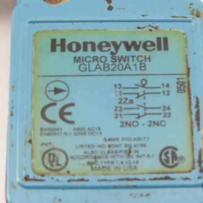 Honeywell GLAB20A1B 2NO/2NC Micro Limit Switch 600V Rocker Arm