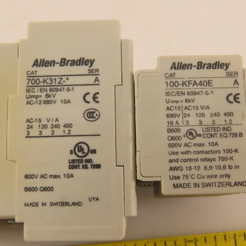 Allen Bradley 700-K31Z 100-KFA40E Contactor Relay W/ Auxiliary Block 24VDC Coil