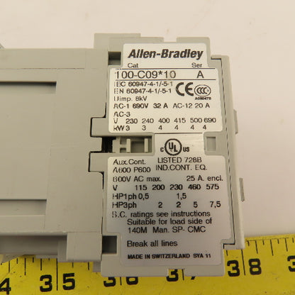 Allen Bradley 100-C09KD10 Contactor Relay 600V 25A 3Ph 7.5Hp 110/120V Coil