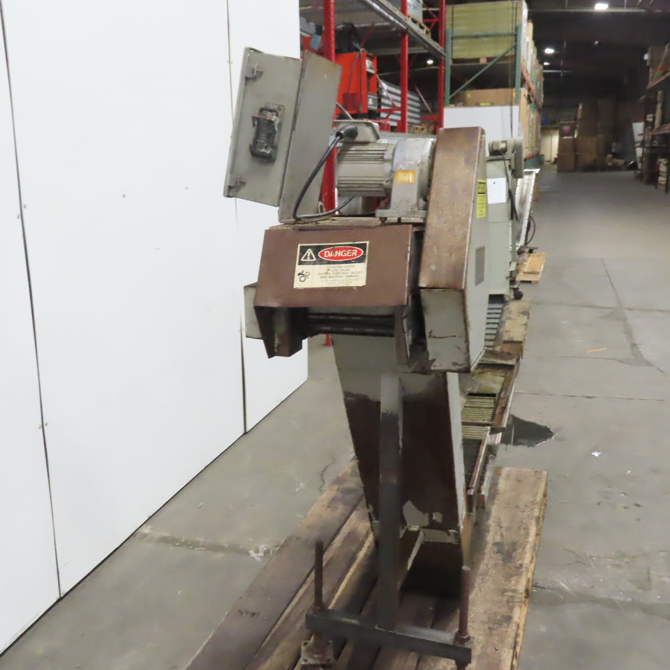 Hennig KUP-0257-00 Incline Chip Conveyor 8" Belt 8FPM 42" to 56" Disch 220V 3Ph