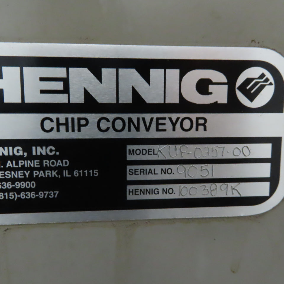 Hennig KUP-0257-00 Incline Chip Conveyor 8" Belt 8FPM 42" to 56" Disch 220V 3Ph