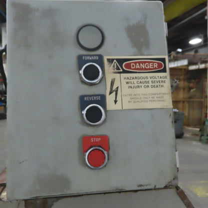 Hennig KUP-0257-00 Incline Chip Conveyor 8" Belt 8FPM 42" to 56" Disch 220V 3Ph