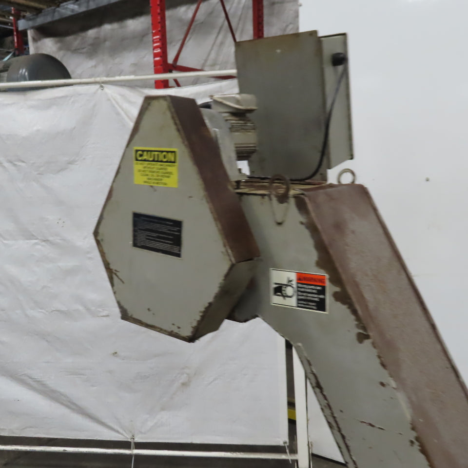 Hennig KUP-0257-00 Incline Chip Conveyor 8" Belt 8FPM 42" to 56" Disch 220V 3Ph