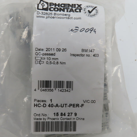 Phoenix Contact 1584279 HC-D-40-A-UT-PER-F Terminal Adapter Power Connector