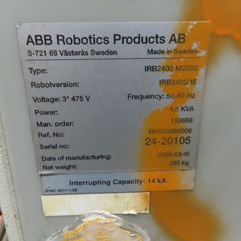 ABB ABB IRB2400 Robot Package W/S721 Controller & Teach Pendant 480V 3Ph 16KG
