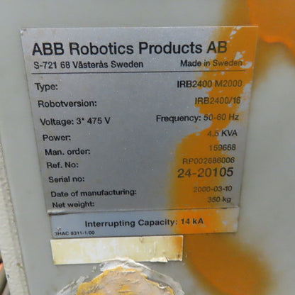 ABB ABB IRB2400 Robot Package W/S721 Controller & Teach Pendant 480V 3Ph 16KG