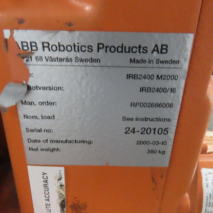 ABB ABB IRB2400 Robot Package W/S721 Controller & Teach Pendant 480V 3Ph 16KG
