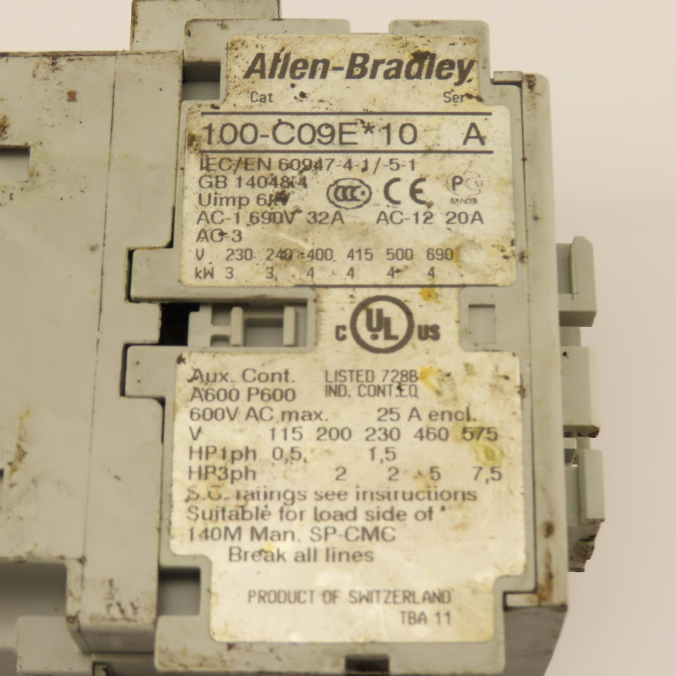 Allen Bradley 100-C09EJ10 Contactor 600VAC 7.5Hp 24VDC Coil