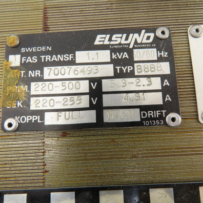 Elsund 7007493 220-500V Pri 220-255V Sec 1kVa Transformer
