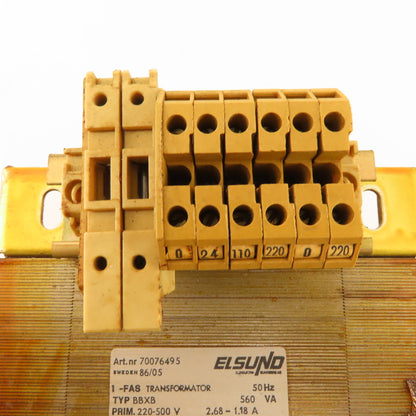 Elsund 70076495 Type BBXB 220-500V Pri 6/220V Sec 560VA 50Hz Transformer