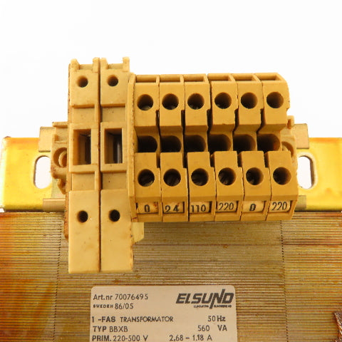 Elsund 70076495 Type BBXB 220-500V Pri 6/220V Sec 560VA 50Hz Transformer
