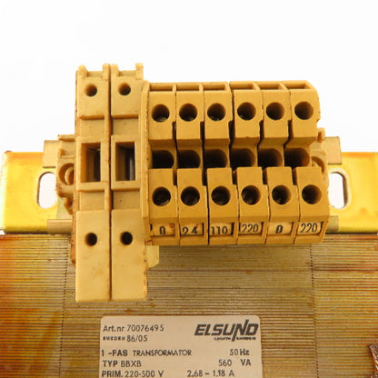 Elsund 70076495 Type BBXB 220-500V Pri 6/220V Sec 560VA 50Hz Transformer