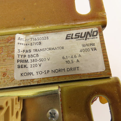 Elsund 71650328 Type BBCB 380-500V Pri 220V Sec 3Ph 4000VA Transformer