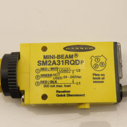 Banner SM2A31RQDP Photoelectric Retroreflective Sensor Receiver 24-240VAC