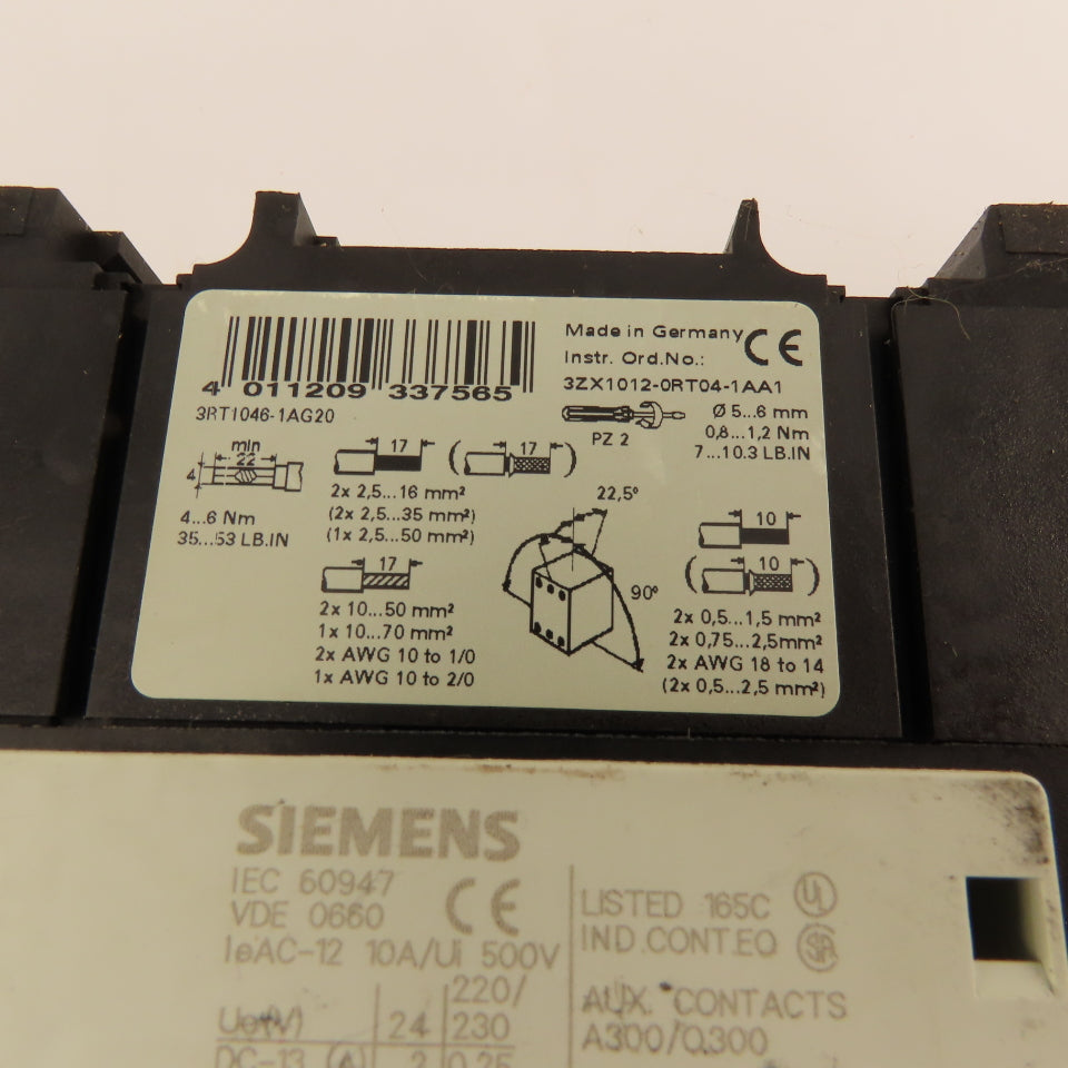 Siemens 3RT1046-1AG20 Contactor 95A 45kW 3 Pole 110V Coil