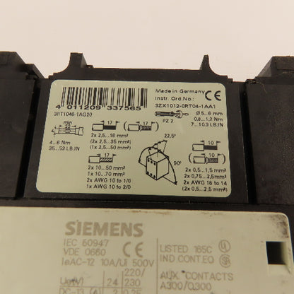 Siemens 3RT1046-1AG20 Contactor 95A 45kW 3 Pole 110V Coil