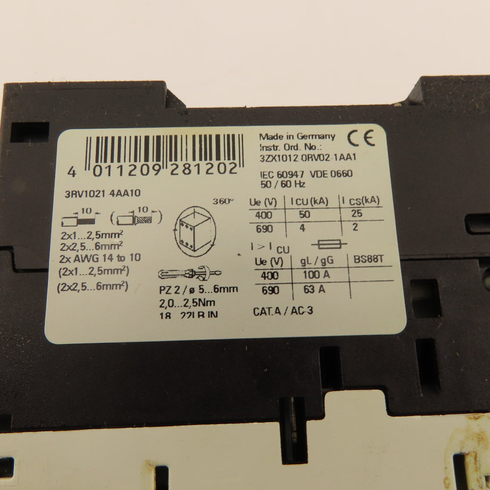 Siemens 3RV1021-4AA10 Circuit Breaker Motor Protection 600V 15Hp 3Ph 11-16A Trip
