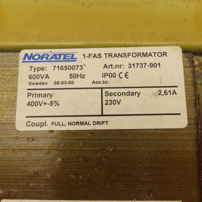 Noratel 71650073 Uvamatic 10MD 400 ±5%HV 230LV 50Hz 600VA Isolation Transformer