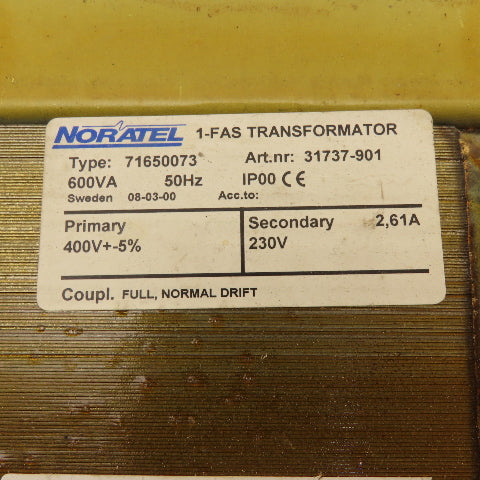 Noratel 71650073 Uvamatic 10MD 400 ±5%HV 230LV 50Hz 600VA Isolation Transformer