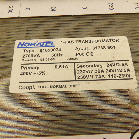 Noratel 71650074 400 ±5%HV Multi LV Tap 24-230LV 50Hz 2760VA Transformer