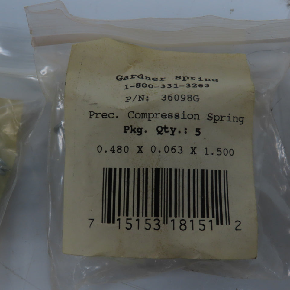 Gardner 36098G Precision Compression Spring 0.480" x 0.063" x 1.500" Lot Of 45