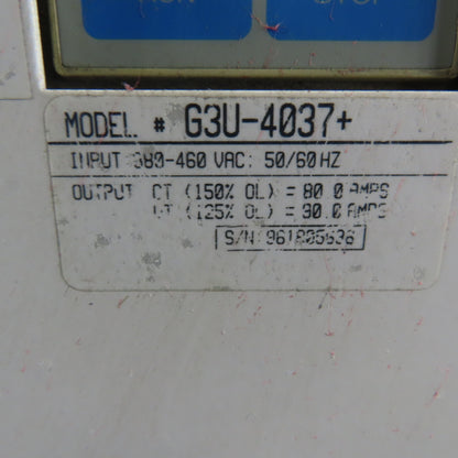Magnum CIMR-G3U4037 60Hp AC Drive In 380-460V 50/60Hz 99A Out 0-400V 0-400Hz 3Ph