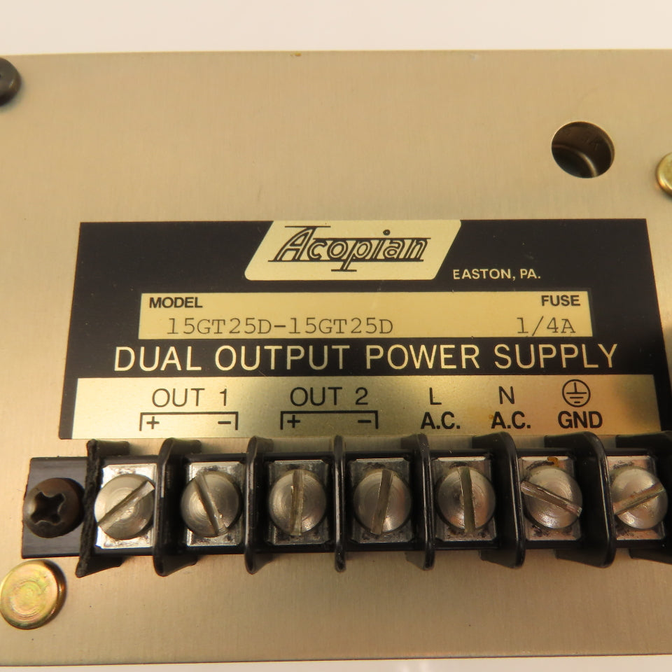 Acopian 15GT25D Dual Output Power Supply 105-125V Input 15V Output