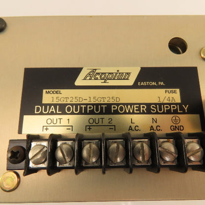 Acopian 15GT25D Dual Output Power Supply 105-125V Input 15V Output