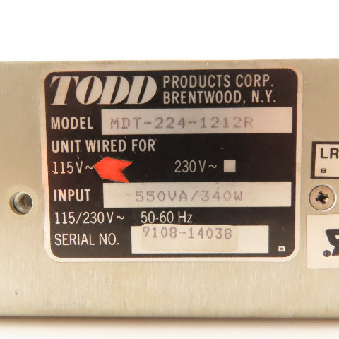 Todd Products MDT-224-1212R 115V Power Supply 5/12/12/-12VDC Output