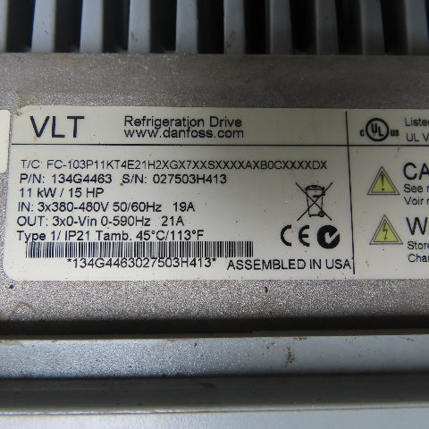 Danfoss VLT 134G4463 Refrigeration Drive 11kW 15HP In 3x380-480V Out 0-590Hz